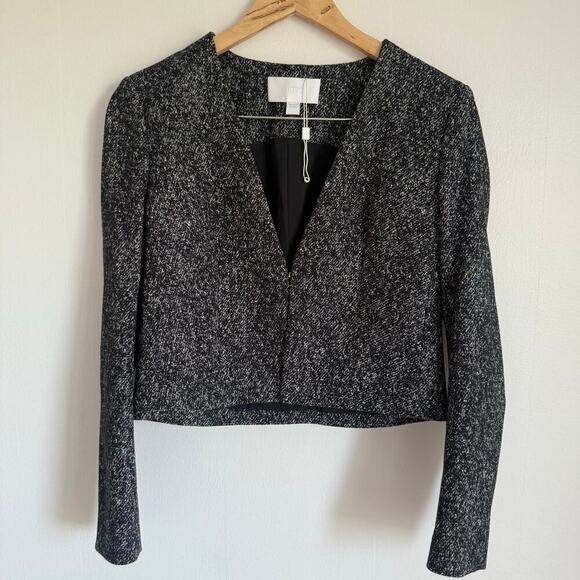 BOSS NWOT Jevanala Cropped Tweed Blazer Black White Workwear Business Office 4P - Picture 1 of 10